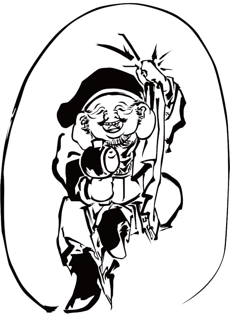 七福神の大黒天の白黒イラスト