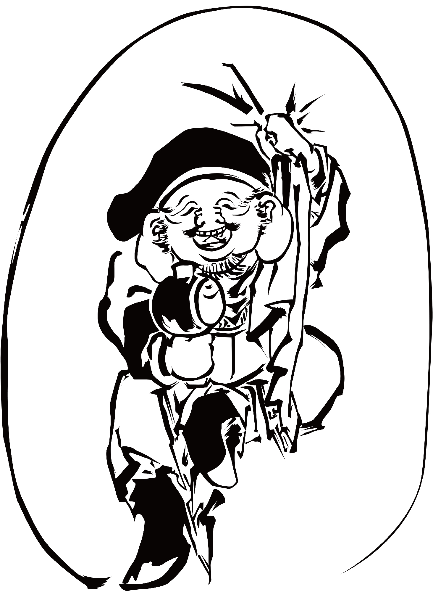 七福神の大黒天の白黒イラスト